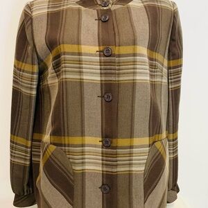90s Chic Plaid Brown and Yellow Women's Wool Blazer